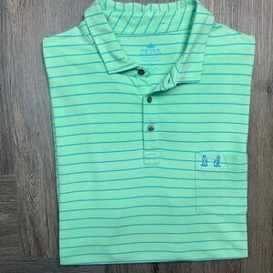 Peter Millar Polo Shirt‎ Mens Large Green Stripe Seaside Wash Performance Golf